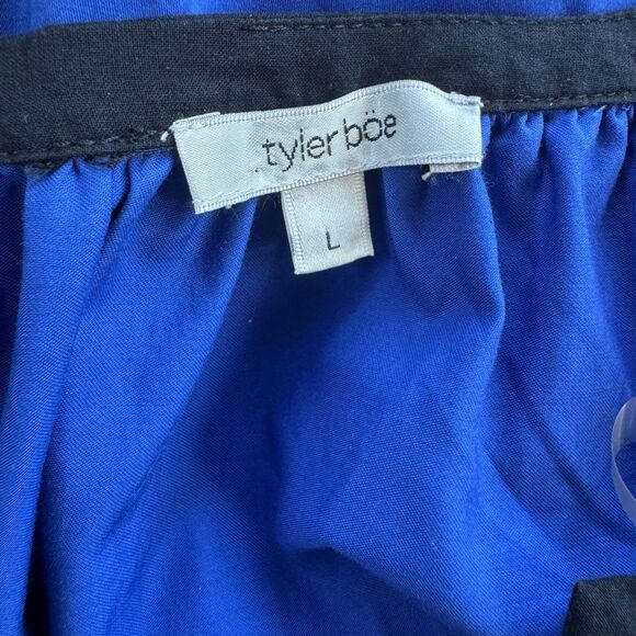 Tyler Böe SZ L Royal Blue Embroidered Maxi Dress Puff Sleeve Tiered with Pockets - Picture 3 of 4